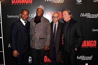 Леонардо ДиКаприо, Квентин Тарантино и Ума Турман на премьере «Джанго освобожденного»